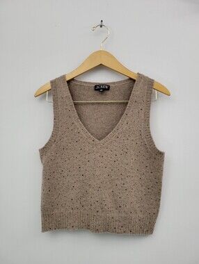 J Crew Crystal Embellished Sweater Vest Brown Merino Alpaca Blend XS